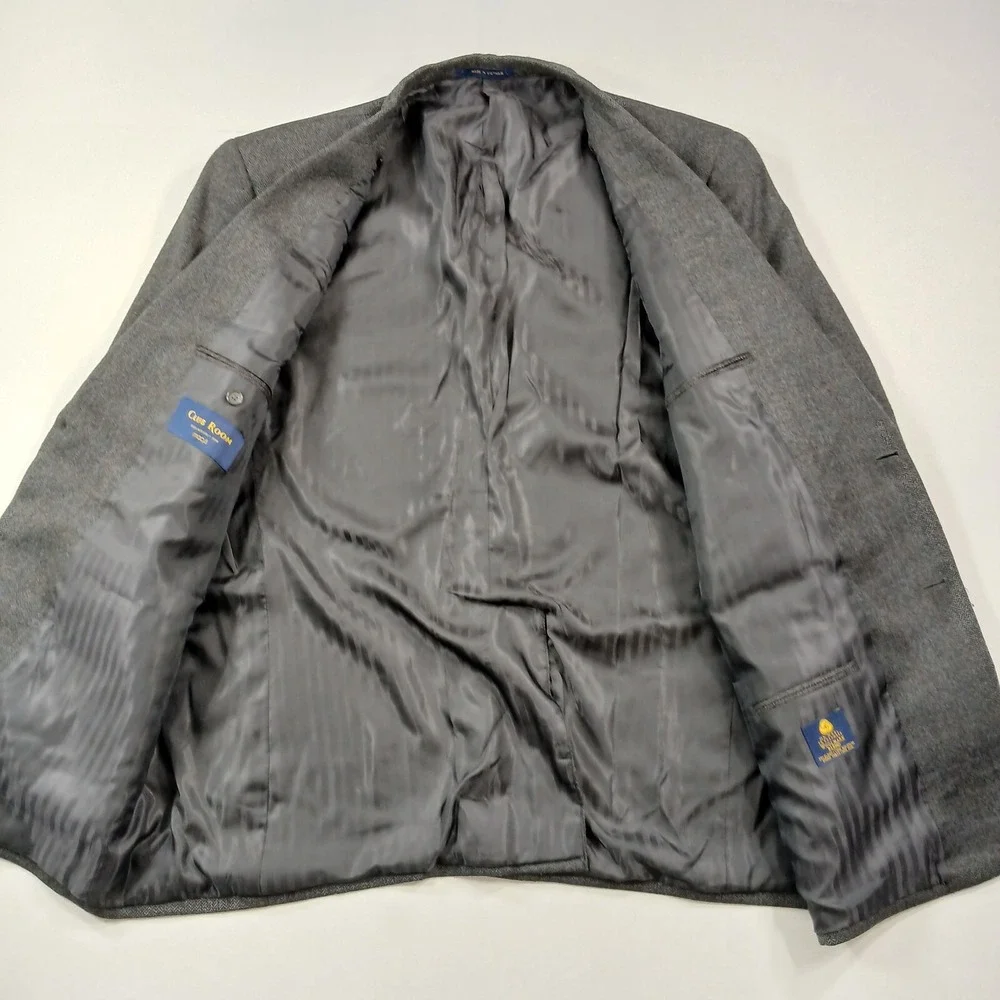 Club Room Cashmere Blend Sport Coat Mens 46S 46R‎ Grey Herringbone Windowpane